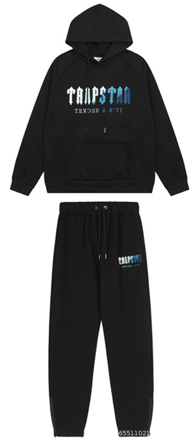 Marca de moda europea y americana Trapstar blanco y azul degradado color toalla bordado fleece-forrado hombres y mujeres pareja de alta calle traje de ocio