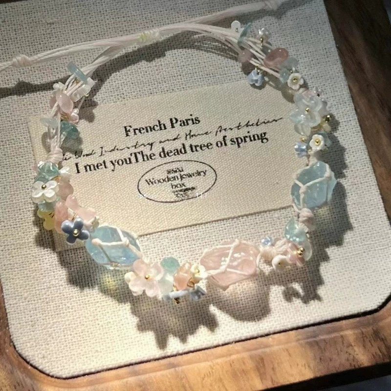 Ранняя весенняя гирлянда в лесном стиле, новый браслет с имитацией натурального кристалла, браслет, сетчатая сумка ручной работы, бесплатная доставка