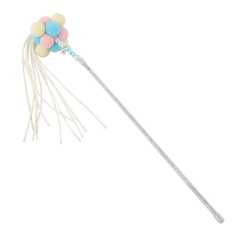 Nuevos suministros para mascotas en línea celebridad de hadas divertido gato palo coreano hecho a mano borla perla pluma campana divertido gato juguete