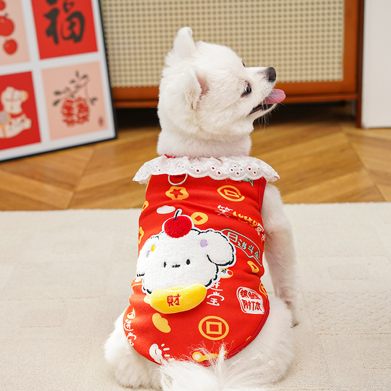 Año Nuevo mascotas perros gatos ropa accesorios otoño invierno leche terciopelo encaje manzanas que osos Teddy festivo
