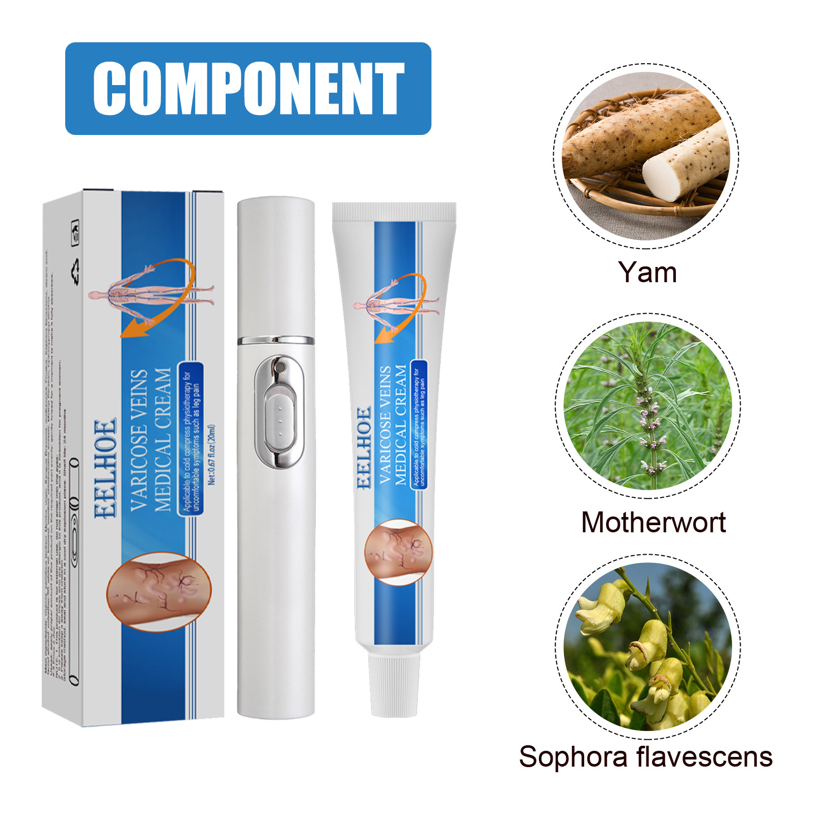 EELHOE Reparation Beroligende venøs venemassage Varicose Relief Ben Vaskulær svulmende smertecreme_voghion.com
