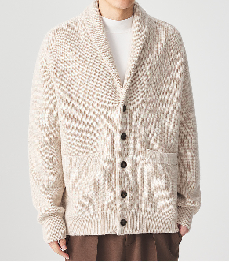 Áo khoác dệt kim len Merino nam tay raglan cổ lọ — Màu be chi tiết 28