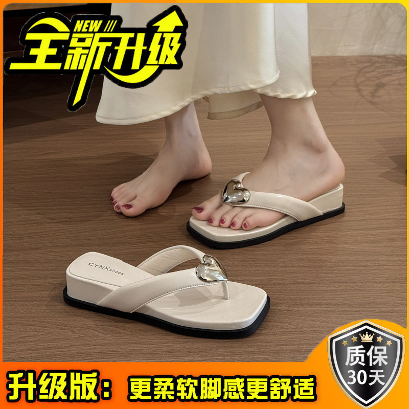カジュアルメタルバックルフラットヘリンボーンビーチサンダル夏のファッション多用途ソフトソールホリデービーチレディーススリッパ|undefined