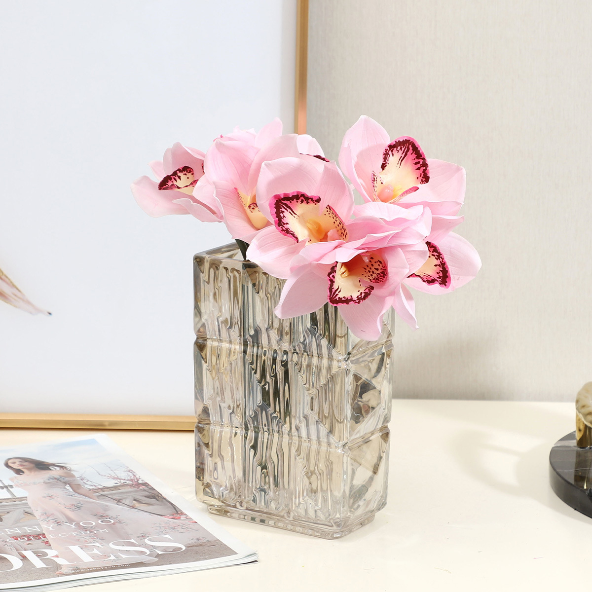 Orquídea Cymbidium falsa de alta calidad, decoración para sala de estar y bodas