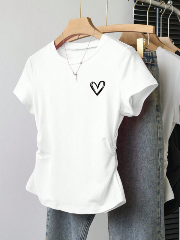 クロスボーダー右肩ラウンドネック半袖Tシャツ、大きいサイズ、少し太め、2025年夏新作、ホットガールスリムフィットトップス、トレンディブランド|undefined