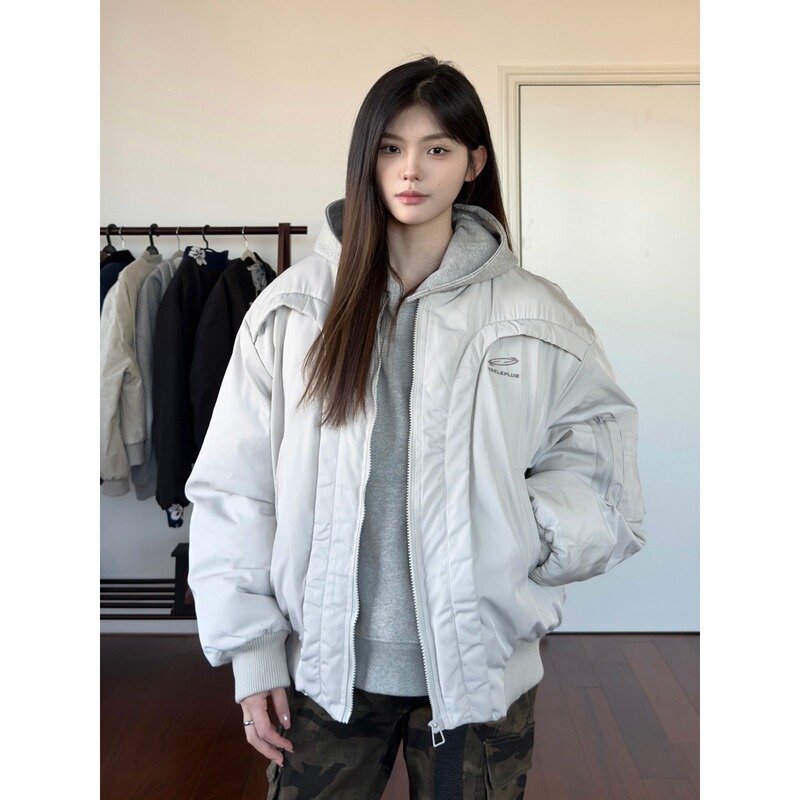 American Deconstructed Curved Bomber Jacket Cotton Warm Cotton Jacket Autumn and Winter Men's Style American Deconstructed Curved Bomber Jacket Cotton Warm Cotton Jacket Autumn and Winter Men's Style