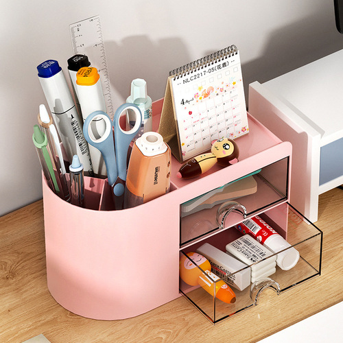Creative transparent drawer storage box creative dressing table makeup pen organization girl student desktop decoration pen holder