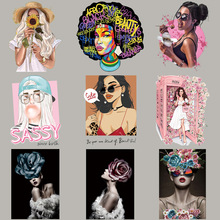 烫画现货欧美风女孩系列 外套T恤手工DIY热转印烫贴 高弹耐水洗