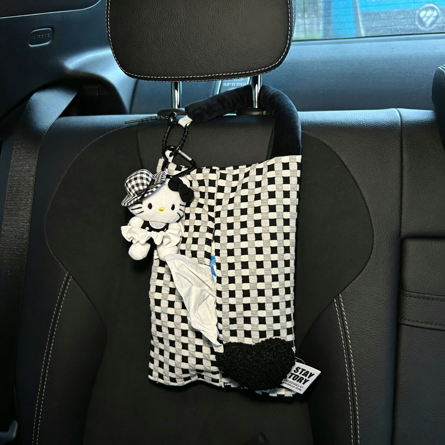 Chanel-Style Heavy-Duty Kt Cat Car Tissue Box Hanging Type High-End Leather Tissue Bag for Women Car Interior Tissue Hanging Bag