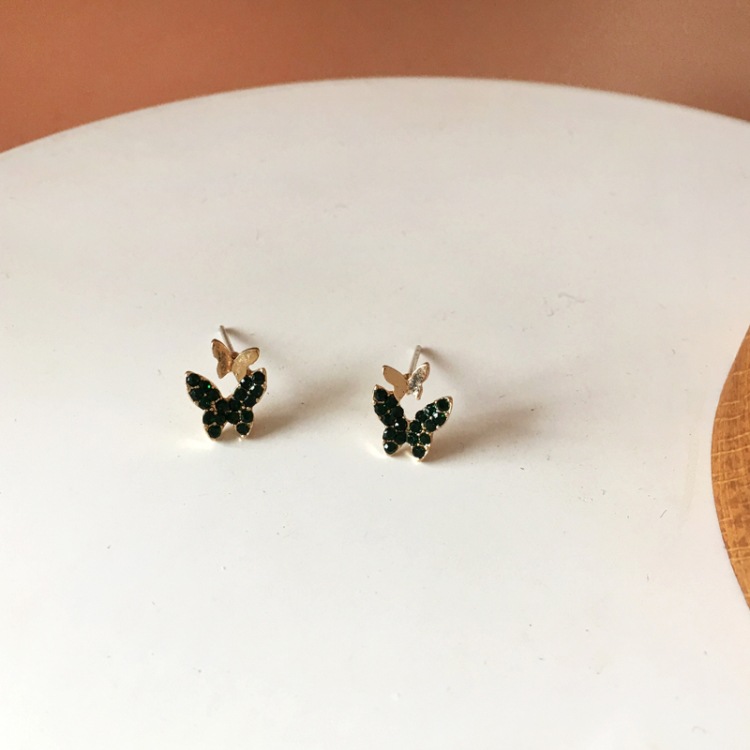 Fashion Small Green Diamond Butterfly Alloy Earrings Wholesale display picture 5