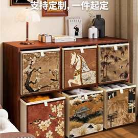 中古风衣服收纳箱卡莱克格子柜收纳筐复古布艺家用折叠抽屉整理盒