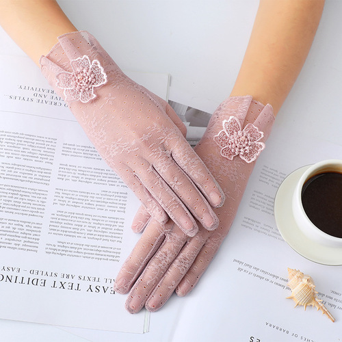 Ice Silk Summer Thin UV Protection Driving Cycling Electric Car Spring Autumn Ladies Lace Sunscreen Gloves Touch Screen 