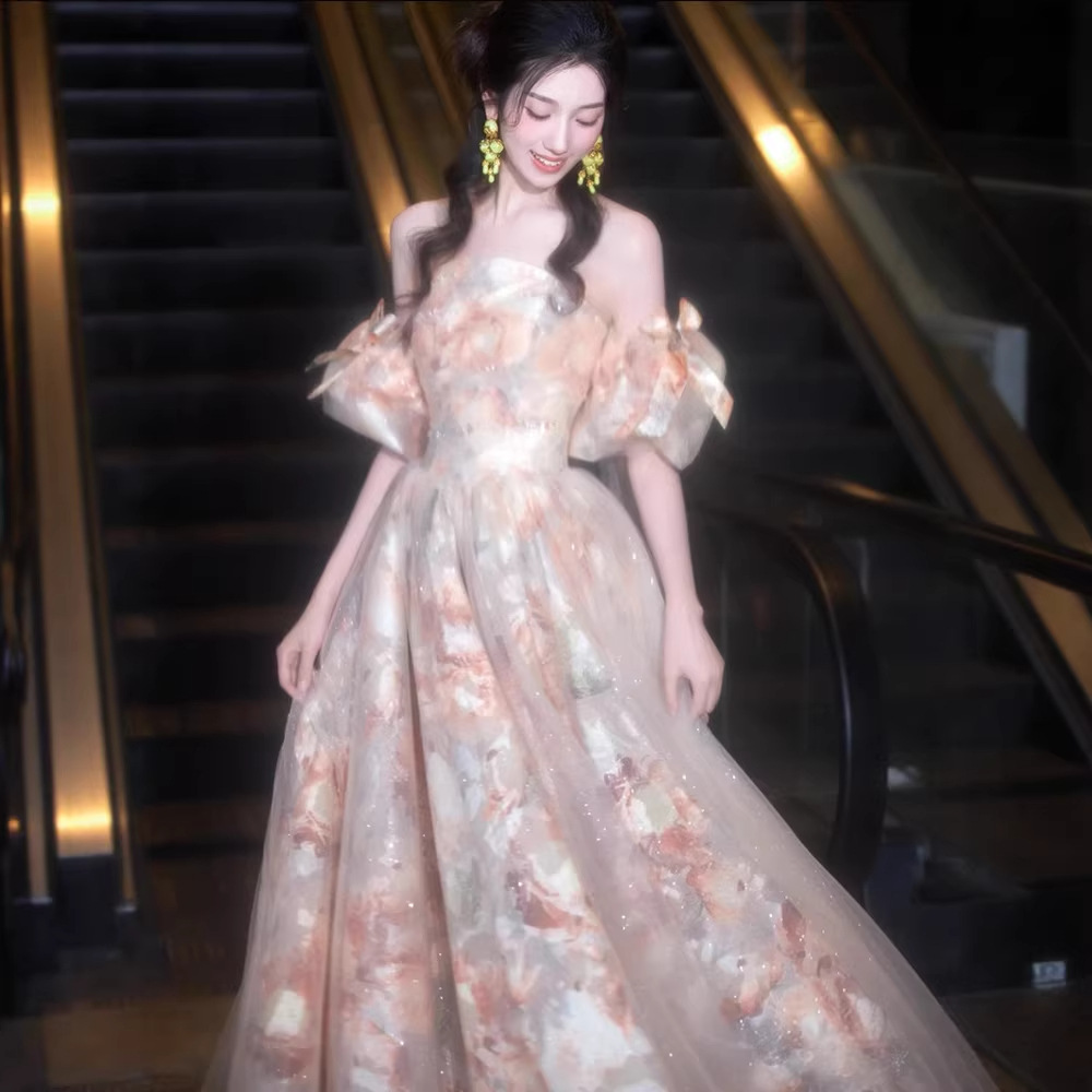 New Autumn and Winter Dress with a Light Luxury Feel, Runaway Princess Engagement Dress, Art Exam Adult Ceremony Puff Sleeve Fairy Dress