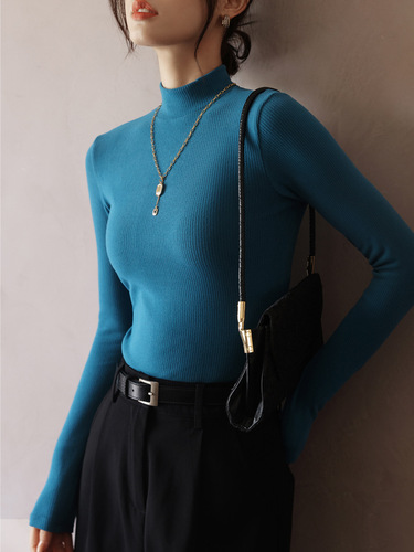Upgraded Quality Duvet-Fleece Autumn/Winter Ribbed Half-High-Neck Base Layer Top for Women—Long-Sleeved Slim-Fit Bottoming Top with Medium-Height Neckline