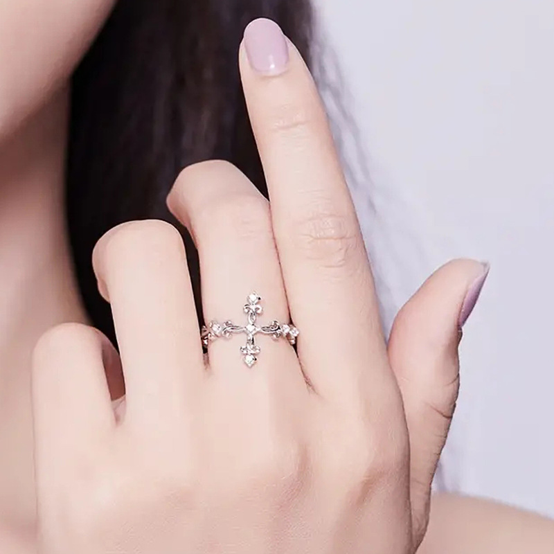 Cross Pattern Wholesale Jewelry Retro Classic Style Cross Copper Open Rings
