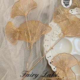 个性小众暗黑 金色秘扇 仿真花金松柏叶子饰品美甲服装店绢花花卉