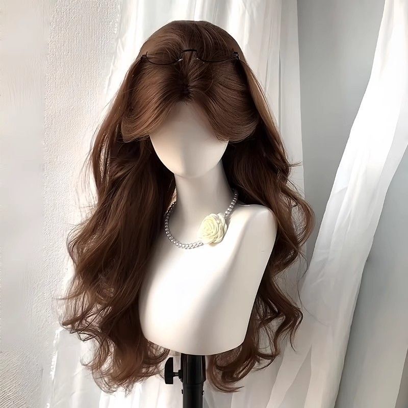 [Same Style as Xu Yan] Wig for Women with Natural Big Waves, Eight-Shaped Bangs, Medium-Parted Fluffy Long Curly Hair, Simulated Full Headgear