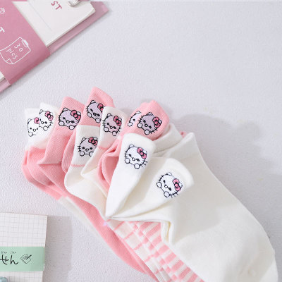 21 New Women's Boat Socks KT Cat Cartoon Three-dimensional Mouth Cute College Style Boat Socks Embroidered Ins Trendy Shallow Mouth Socks
