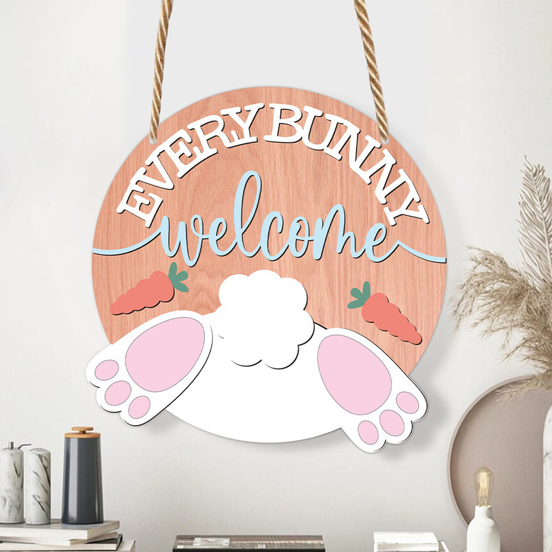 Cross-border New Easter Wooden Listing Bunny Sign Suitable for Front Door Home Farmhouse Window Door Decoration