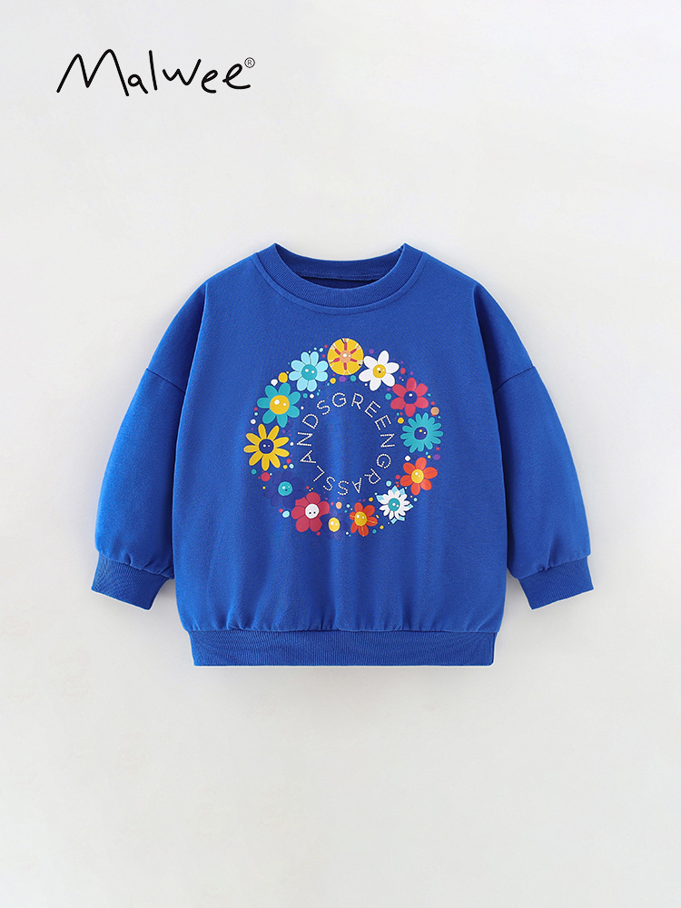 Malwee chaqueta infantil otoño nuevo estilo europeo y americano para niños pequeños y medianos impresión extranjera camisa de cuello redondo manga larga para usar camisa