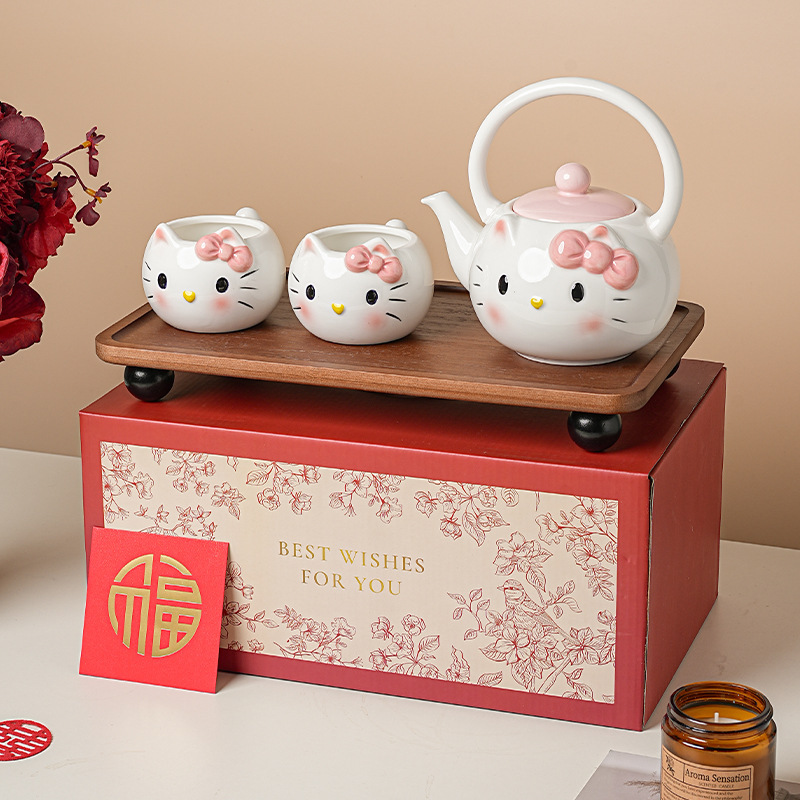 猫猫陶瓷泡茶壶茶具套装礼盒可爱水壶茶杯乔迁新居结婚生日礼物|undefined