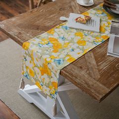 Imanqi Yun Table Banner with Pastel Yellow Floral Print Tassel Single Layer Table Napkin Banner Long Strip Factory Direct Supply