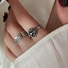 Retro fashionable ring with letters, silver 925 sample, flowered