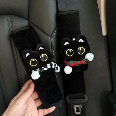 Safety Belt Handle Cover Car | Sürətlər qutusu və əl tormozu başlıqları - little-black-cat-red-and-green-scarf-black-and-white-scarf