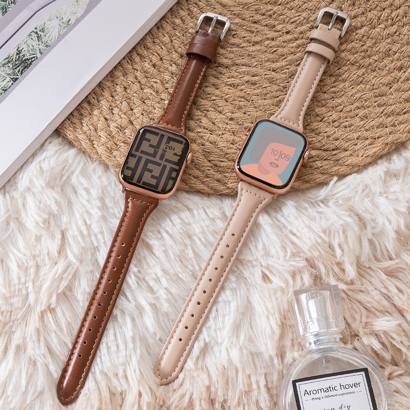 Suitable for iWatch Strap Applewatch9 Apple S Watch S8 Genuine Leather S7 Stylish Se Niche New S Girls