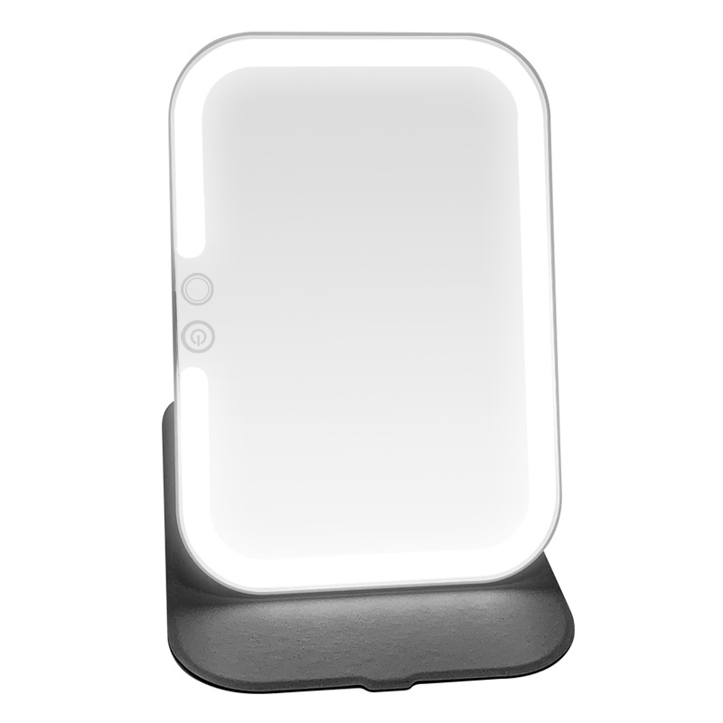 Espejo de maquillaje LED explosivo transfronterizo portátil plegable portátil con espejo de tocador recargable con luz espejo de funda de cuero con luz de relleno de escritorio