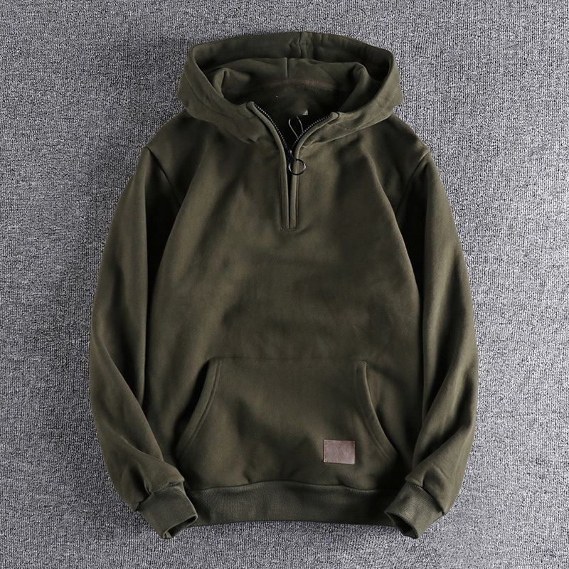 Men's labeling hooded sweater Korean style shirt new half-open collar hooded men's sweater trendy Japanese style Youth top