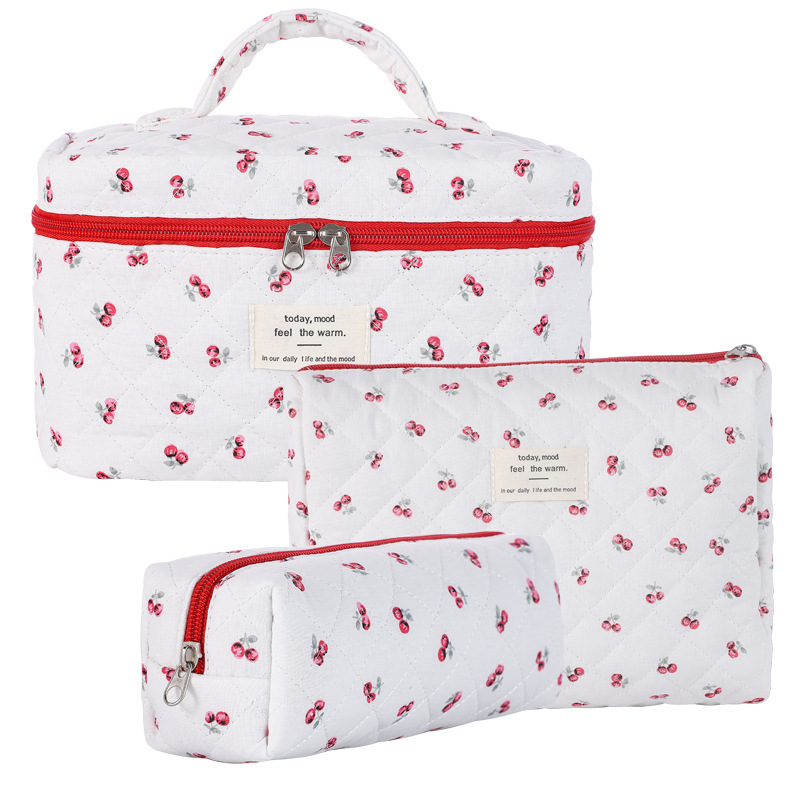 Bolsos de maquillaje portátiles de gran capacidad, pequeñas flores trituradas, acolchados portátiles, algodón, flores encantadoras, estudiantes viajeros