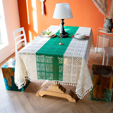 跨境亚马逊棉线餐桌布镂空针织编织拼接韩国日本东南亚盖布台布