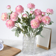 仿真高端3頭植絨千姿露蓮 洋牡丹仿真花居家婚慶裝飾高級感假花束