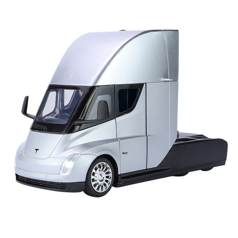 Nuevo modelo de coche de aleación Haodi 1:24 Tesla Semi Truck Tire Sound Light Children's Music Model Adornos
