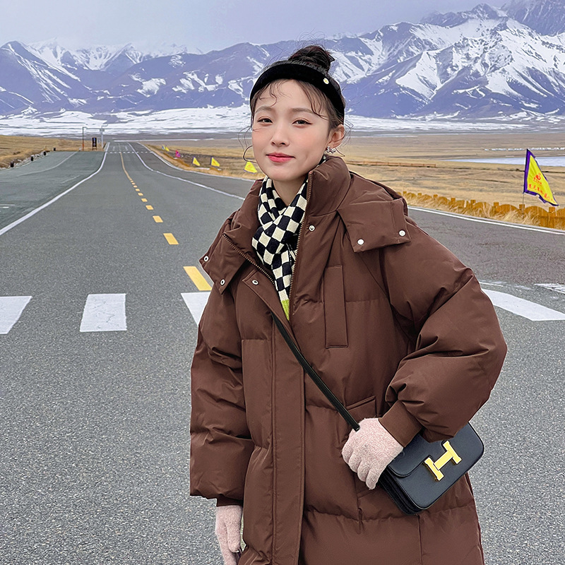 Foreign Trade 2024 Winter Mid-Length Over-The-Knee down Cotton Jacket for Women Korean Style Loose Thickened Hooded Cotton Jacket to Prevent Cold Foreign Trade 2024 Winter Mid-Length Over-The-Knee down Cotton Jacket for Women Korean Style Loose Thickened Hooded Cotton Jacket to Prevent Cold