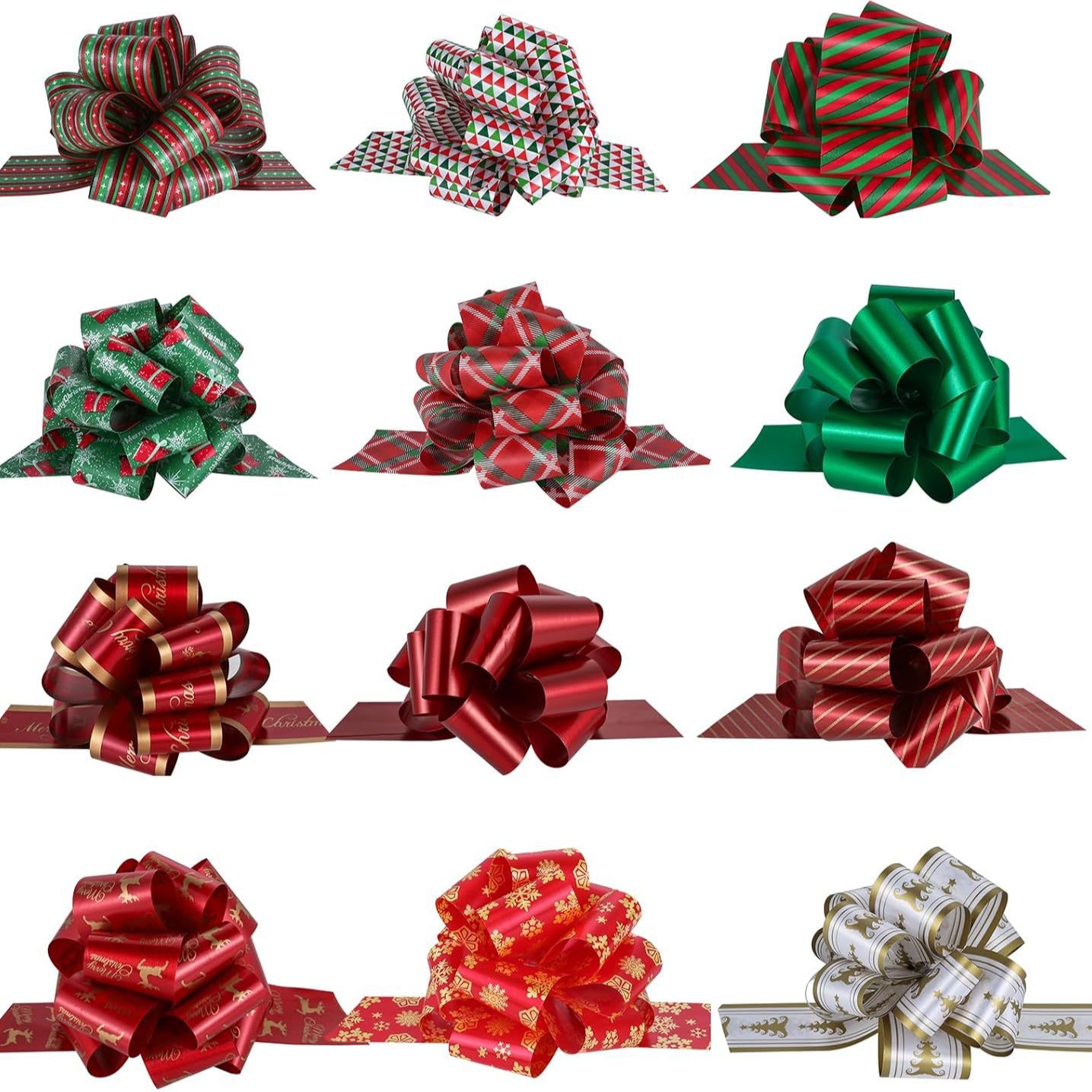 Inventario 12 conjuntos de 5 "decoración de Navidad flor de mano Navidad ciervo patrón impresa cinta de color PP flor de mano