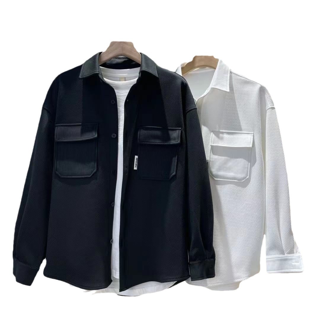 Otoño nueva solapa camisa abrigo hombres marca de moda suelta forro de punto ropa de los hombres chaqueta casual