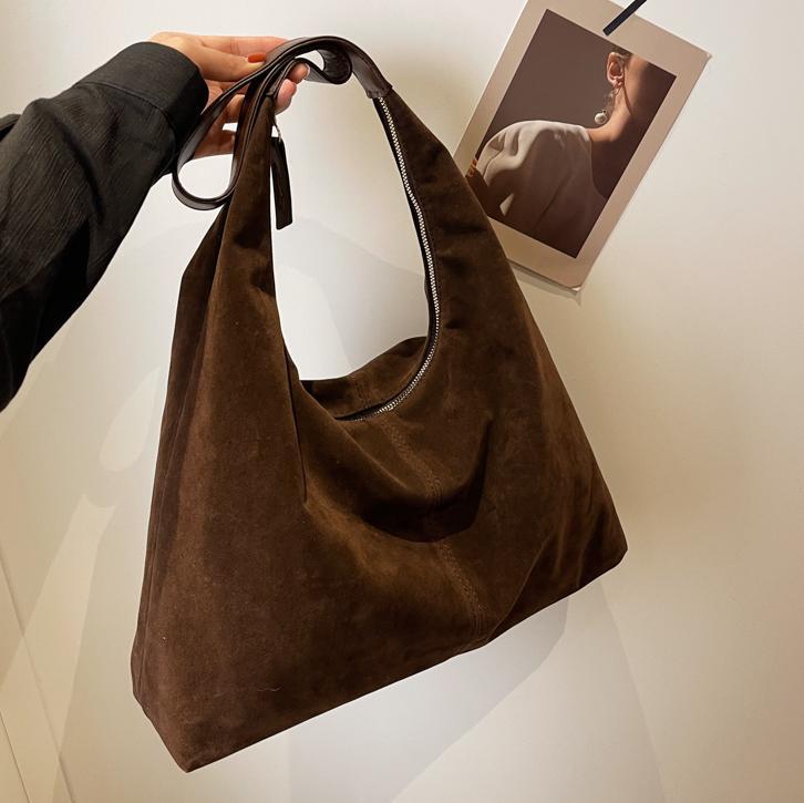 Bolso Tote de Gamuza de Cuero PU, Gran Capacidad, Cierre con Cremallera, para Viajes y Uso Casual