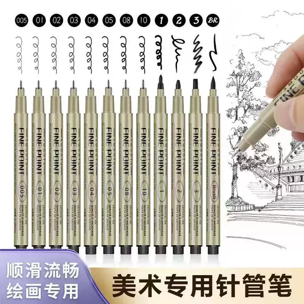 Manufacturer wholesale waterproof needle pen set, 12 different specifications for outlining, art student hand-drawing and comic sketching pens, cross-border