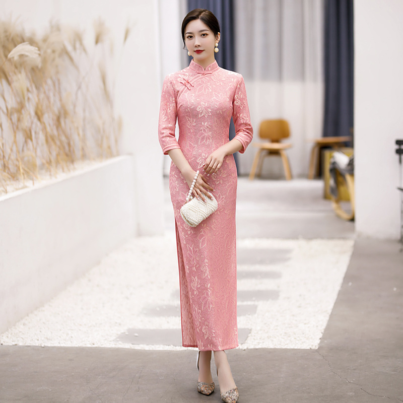 Autumn lace fuchsia cheongsam
