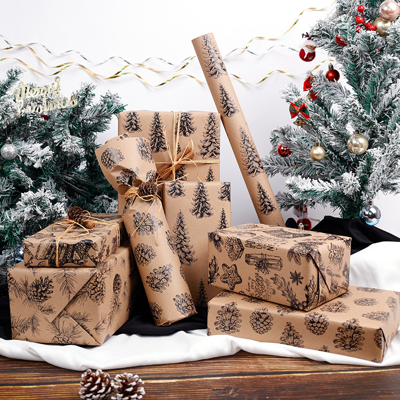 Transfronterizo Amazon gran tamaño nuevo papel de regalo de Navidad papel de regalo de papel kraft de doble cara 80g papel de regalo