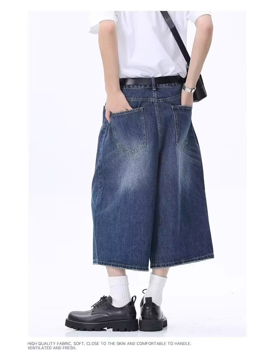 Pantaloncini in denim uomo vintage washed taglio largo diritto_voghion.com