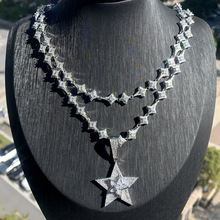 欧美复古五角星可旋转锆石项链套装跨境吊坠嘻哈小众百搭网球链