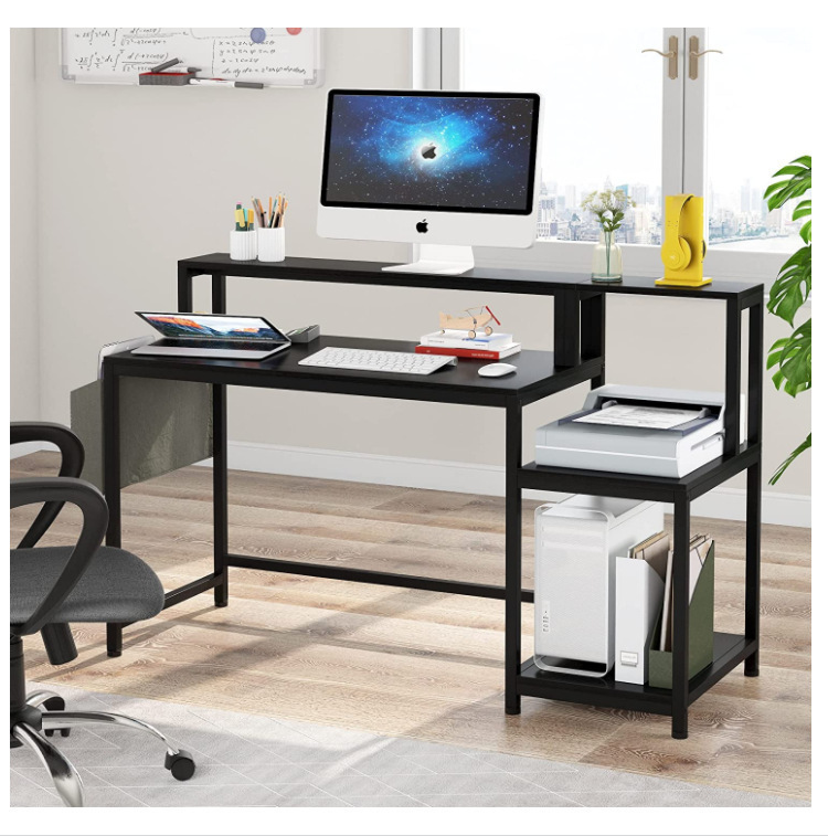 Cross-Border Business Supply Simple Home Office Computer Desk Staff Desk with Printer Bracket Host Storage Iron Wood