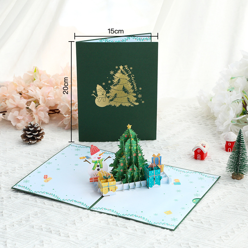 Christmas Greeting Card3 D Three-dimensional Handmade Paper Carving Card Thanksgiving Blessing Snowman And Tree Christmas Creative Gift