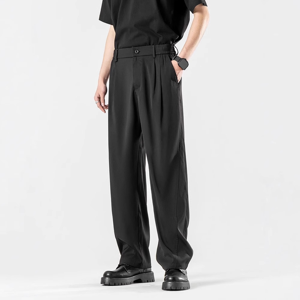 Men's Casual Drapey Suit Pants, Autumn and Winter Loose Fit, High-End Brown, Spring and Autumn Wrinkle-Free Straight-Leg Pants, Short-Sleeve