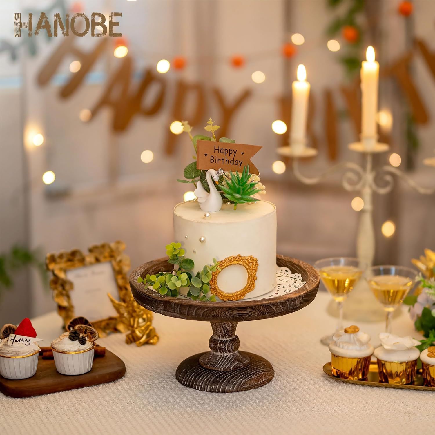 Acacia de madera de pie alto plato de pastel mesa de comedor reposter bandeja desmontable servicio de fiesta de boda placa de exhibición de madera sólida1