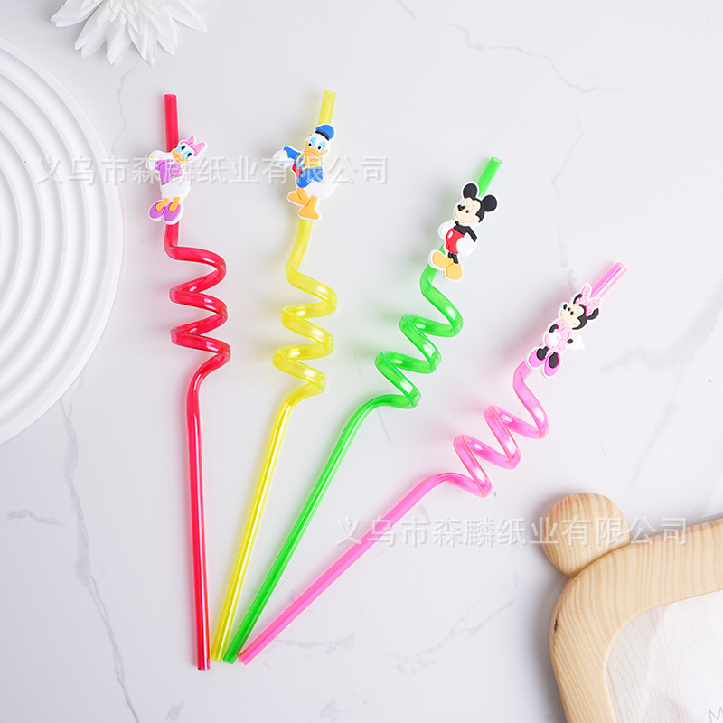 Transfronterizo Amazon dibujos animados forma paja creativa fiesta de cumpleaños decoración espiral curvado arte paja al por mayor