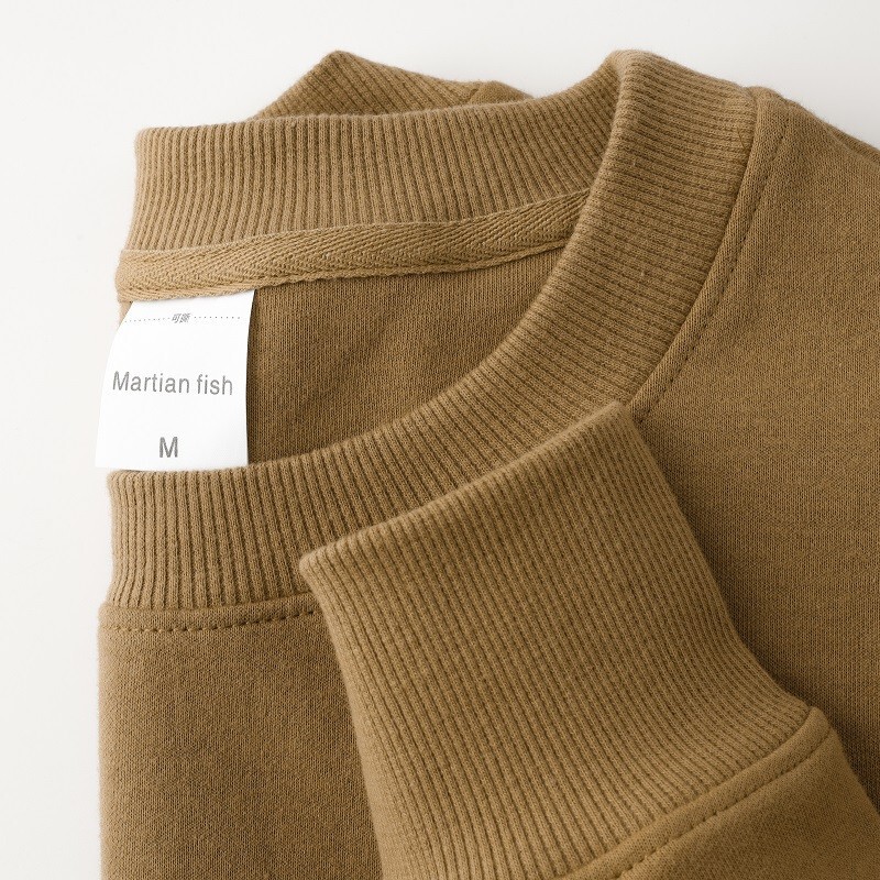 Whitening Mocha! 500g Heavyweight Dark Khaki Crewneck Sweatshirt for Men, Versatile Loose Casual Base Shirt for Women, Fleece-Lined